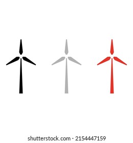 Wind farm vector icon silhouette, color black gray red flat style