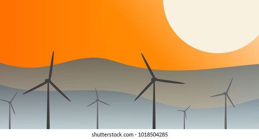 wind farms against the sunset