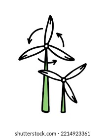 Wind Farms. Green Energy. Co2 Concept Of Climate Change. Vector Doodle