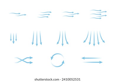 Wind flow arrow direction collection vector. Air conditioner air flow direction set.