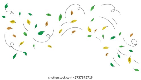 Wind flow, flying green leaves with wind illustration