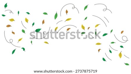 Wind flow, flying green leaves with wind illustration