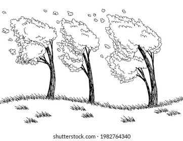 Wind forest graphic black white landscape sketch illustration vector