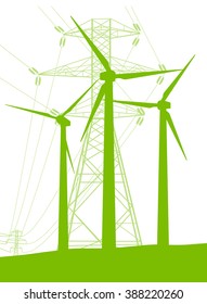 Wind generator and high voltage towers vector background ecology green concept