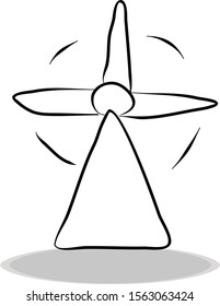 Wind generator icon on white background, flat design, hand drawing. Illustration of energetics, contour of symbol black
