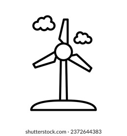 Wind generator icon. Wind turbine and clouds. Windmill. Wind eco energy symbol. Vector illustration.