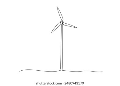 Wind generator one line illustration, windmill single continuous line art drawing. Sustainable power sign