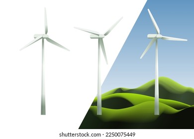 Wind generator tower illustration. Wind turbines are alternative renewable energy.