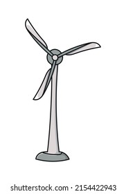 Wind generator turbine colored doodle vector illustration. Isolated on white background