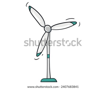 Wind generator turbine colored doodle vector illustration. Isolated on white background