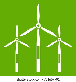 Wind generator turbines icon white isolated on green background. Vector illustration