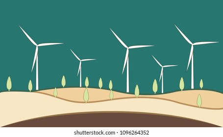 Wind generators ecology vector background concept landscape