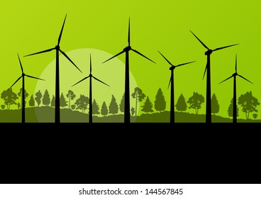 Wind generators ecology vector background concept landscape