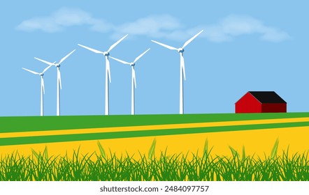 Wind generators on the blossoming fields 