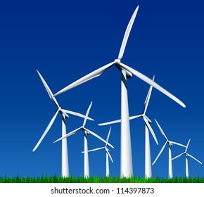 Wind Generators over sky . Vector illustration