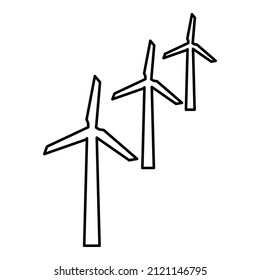 Wind generators turbine power Windmill clean energy concept contour outline line icon black color vector illustration image thin flat style
