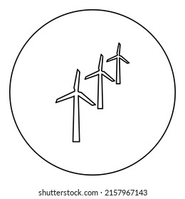 Wind generators turbine power Windmill clean energy concept icon in circle round black color vector illustration image outline contour line thin style simple
