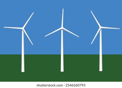 Windgeneratoren, Turbinen mit in verschiedene Richtungen rotierenden Schaufeln.