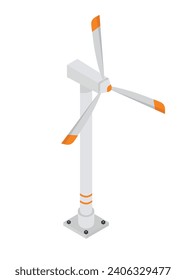 Windgenerator.Vektorisometrische Abbildung auf weißem Hintergrund.