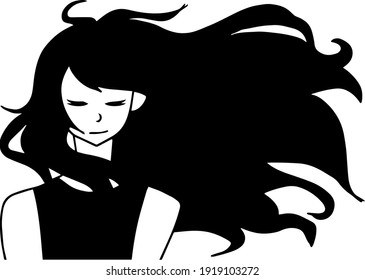 wind girl black white silhouette 