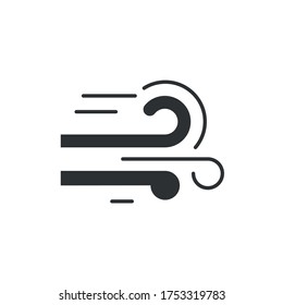 Wind glyph black icon. Green energy vector pictogram. Eco friendly symbol. Airflow. Natural cataclysm. Button for web page, app, promo. UI UX GUI design element.