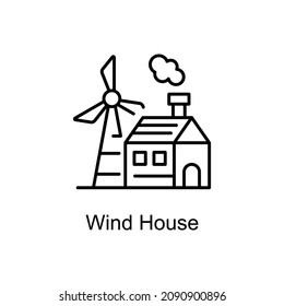 Icono de contorno del vector de Wind House para web aislada en el archivo EPS 10 de fondo blanco