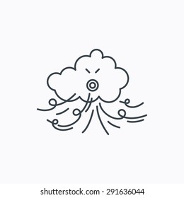 Wind icon. Cloud with storm sign. Strong wind or tempest symbol. Linear outline icon on white background. Vector