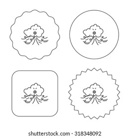 Wind icon. Cloud with storm sign. Strong wind or tempest symbol. Flat circle, star and emblem buttons. Labels design. Vector