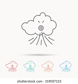 Wind Icon. Cloud With Storm Sign. Strong Wind Or Tempest Symbol. Linear Icons On White Background. Vector