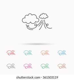 Wind icon. Cloud with storm sign. Strong wind or tempest symbol. Linear icons on white background.