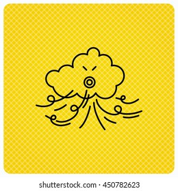 Wind icon. Cloud with storm sign. Strong wind or tempest symbol. Linear icon on orange background. Vector