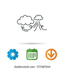 Wind icon. Cloud with storm sign. Strong wind or tempest symbol. Calendar, cogwheel and download arrow signs. Colored flat web icons. Vector