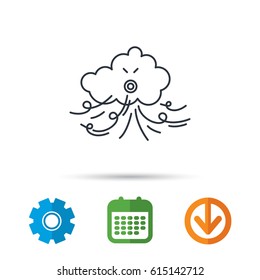 Wind icon. Cloud with storm sign. Strong wind or tempest symbol. Calendar, cogwheel and download arrow signs. Colored flat web icons. Vector