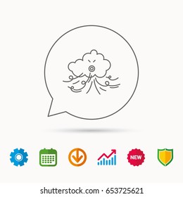 Wind icon. Cloud with storm sign. Strong wind or tempest symbol. Calendar, Graph chart and Cogwheel signs. Download and Shield web icons. Vector