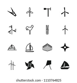 Wind icon. collection of 16 wind filled and outline icons such as mill, sailboat, dandelion, weather vane, compass, cloth pin. editable wind icons for web and mobile.