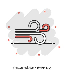 Wind icon in comic style. Air cartoon vector illustration on white isolated background. Breeze splash effect business concept.