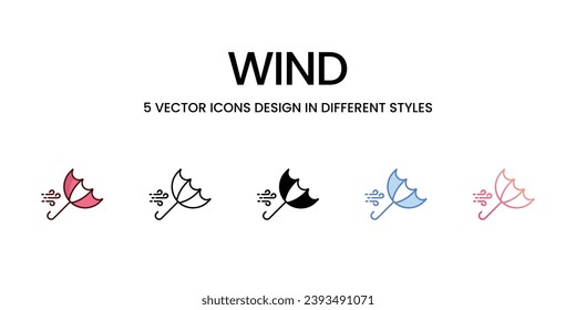 Wind Icon Design in Five style with Editable Stroke. Line, Solid, Flat Line, Duo Tone Color, and Color Gradient Line. Suitable for Web Page, Mobile App, UI, UX and GUI design.