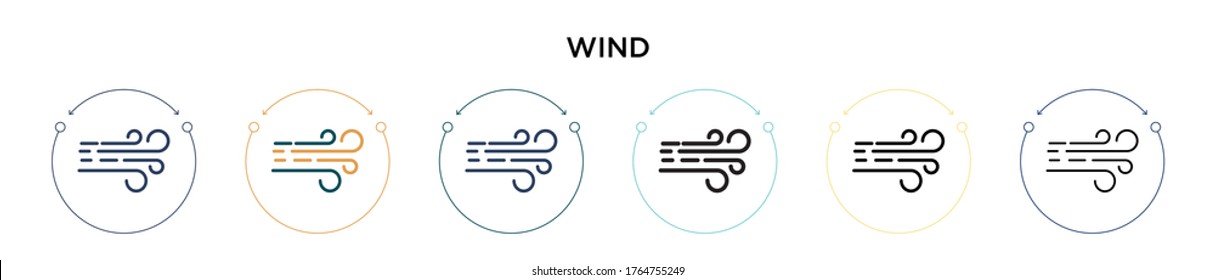 Wind icon in filled, thin line, outline and stroke style. Vector illustration of two colored and black wind vector icons designs can be used for mobile, ui, web
