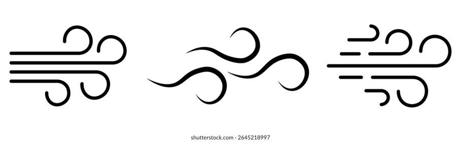 Wind icon Flat illustration sign. Hand drawn doodle wind air blow, swirl elements. Windy icon Symbol collection thin outline set. Vector illustration. 