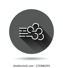 Wind icon in flat style. Air vector illustration on black round background with long shadow effect. Breeze circle button business concept.