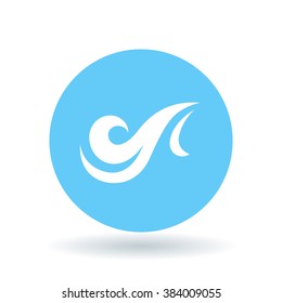 Wind icon. gust of wind blow sign. Air symbol. White wind icon on blue circle background. Vector illustration.
