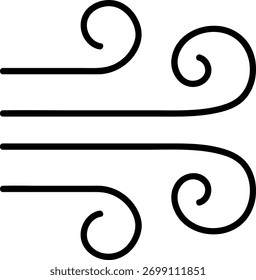 Icono del viento aislado en fondo transparente. Icono de signo de aire. Píxel perfecto. Conjunto de iconos de viento dibujado a mano. Iconos de contorno de viento soplando.