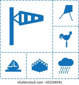 Wind icon. set of 6 wind filled icons such as wind cone, rain, weather vane, harmonica, boat
