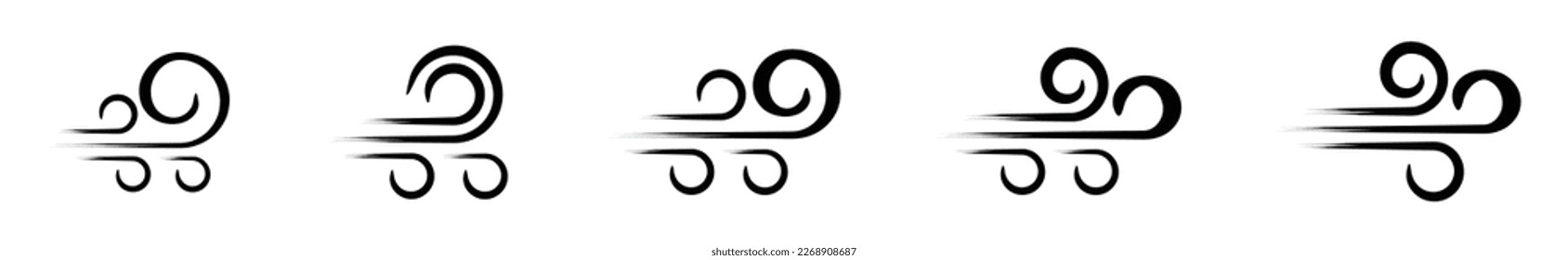 Wind icon set. Blowing wind icons. Wind breeze symbol in hand drawn style for apps and websites, vector illustration