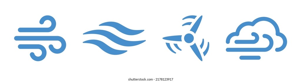 Icono de viento en diseño azul. Ilustración de arte de línea de vector aislada en fondo blanco