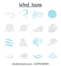 Wind icon set in flat color style
