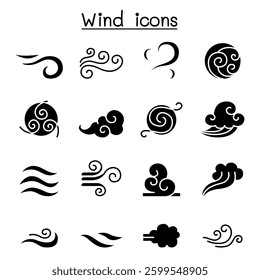 Wind icon set in glyph style
