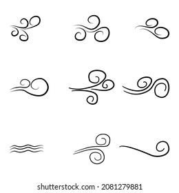 Conjunto de iconos de viento. Movimiento natural de los símbolos del aire