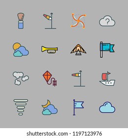 wind icon set. vector set about sailboat, flag, cloud and paragliding icons set.