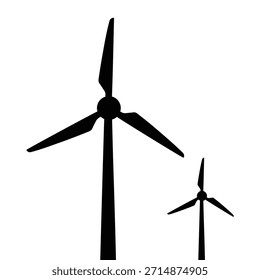 Wind Icon Set, Vector illustration. Renewable Energy Wind Turbine Black Icon Bundle for Green Power and Sustainability.